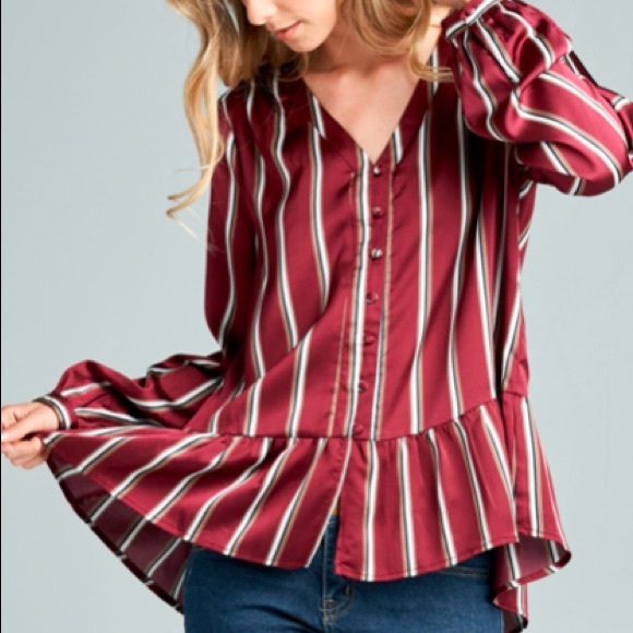 Burgundy and white striped button down - Picture 1 of 2